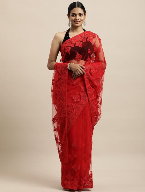 women solid with work embroidered saree with blouse - 21949900 - Very Small Image - 1