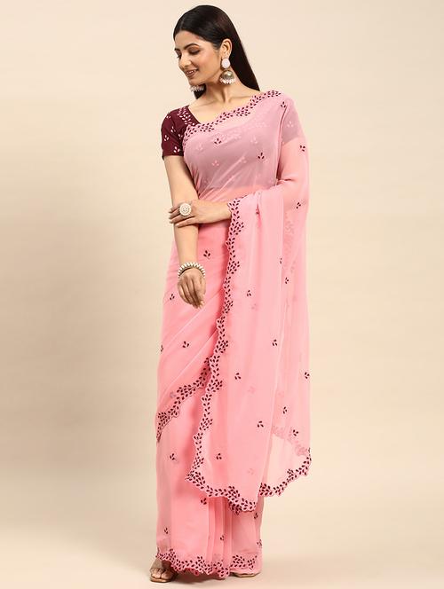 women solid with work embroidered saree with blouse - 21949932 - Very Small Image - 1