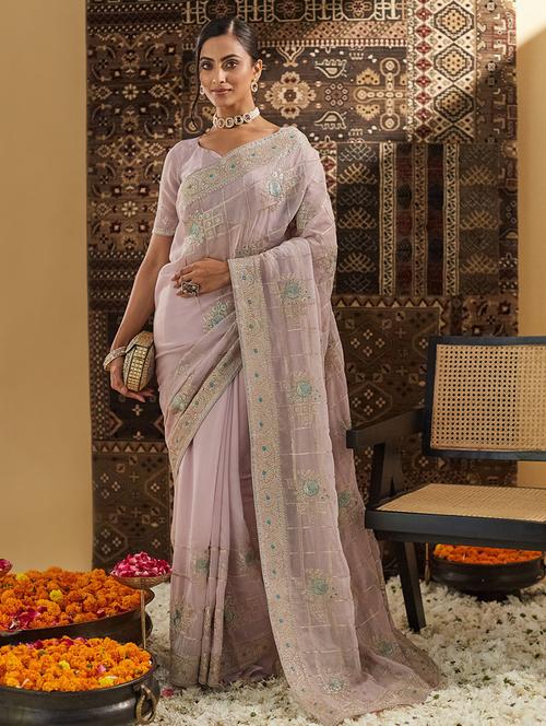women solid with work embroidered saree with blouse - 21949967 - Very Small Image - 1