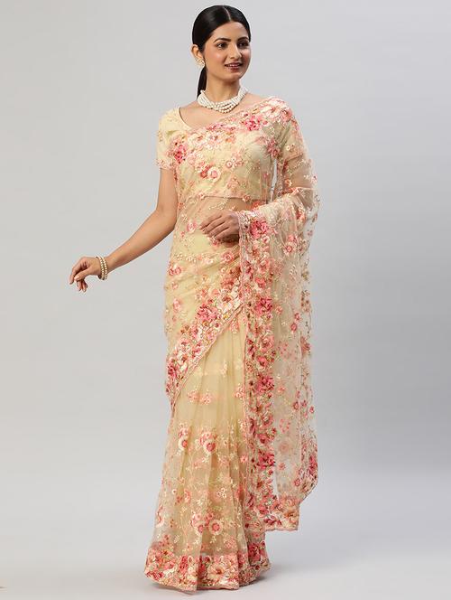 women solid with work embroidered saree with blouse - 21949973 - Very Small Image - 1