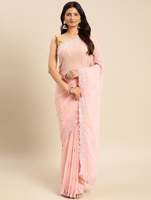 women solid with work embroidered saree with blouse - 21949982 - Very Small Image - 1