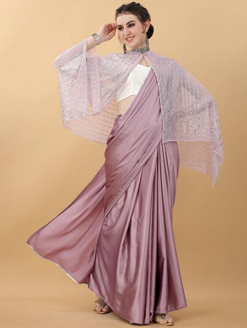 women solid saree with embellished jacket with blouse - 21950022 - Very Small Image - 1