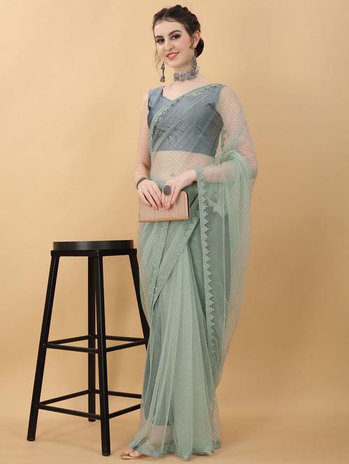 women solid with work embellished saree with blouse - 21950029 - Very Small Image - 1