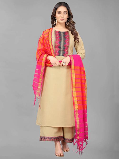 women three quarter sleeve kurta palazzo with dupatta set - 21954060 - Very Small Image - 1