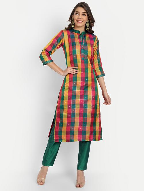 women three quarter sleeve kurta pant set - 21954068 - Very Small Image - 1