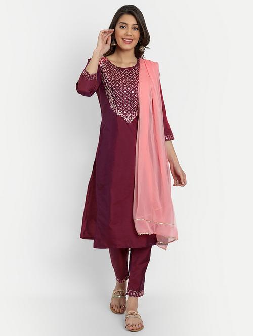 women three quarter sleeve kurta pant with dupatta set - 21954069 - Very Small Image - 1