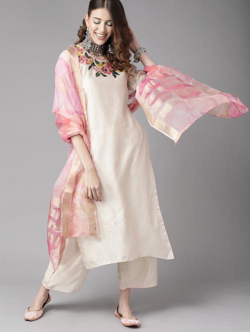 women three quarter sleeve kurta pant with dupatta set - 21954113 - Very Small Image - 1