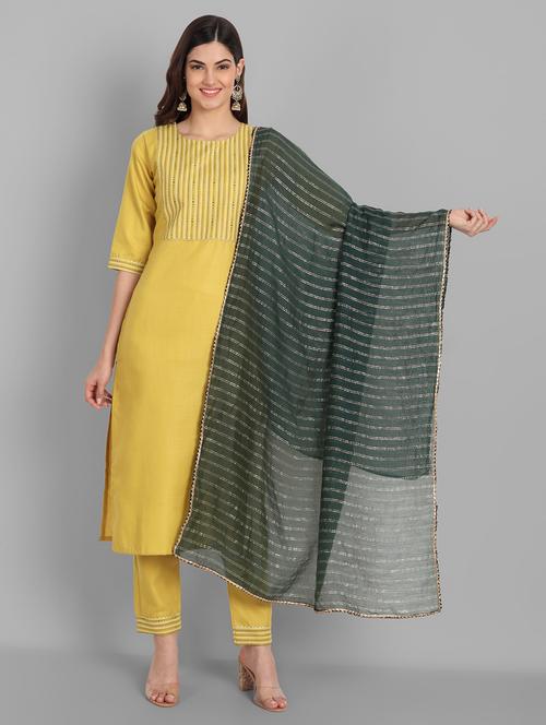 women three quarter sleeve kurta pant with dupatta set - 21954129 - Very Small Image - 1