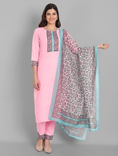 women three quarter sleeve kurta pant with dupatta set - 21954135 - Very Small Image - 1