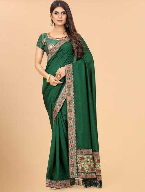 women solid with bordered saree with blouse - 21954222 - Very Small Image - 1