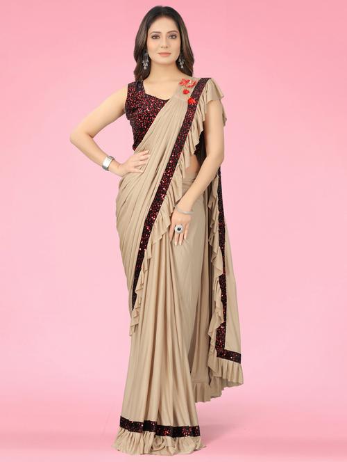 women solid with ruffle bordered saree with blouse - 21954235 - Very Small Image - 1