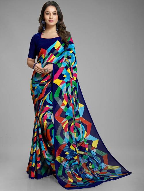 women printed casual wear saree with blouse - 21954255 - Very Small Image - 1