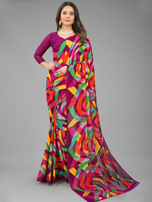 women printed casual wear saree with blouse - 21954256 - Very Small Image - 1