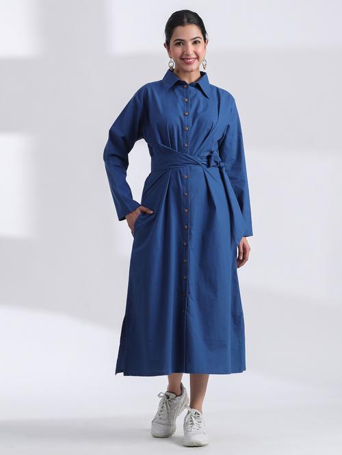women solid long sleeve shirt dress - 21954638 - Very Small Image - 1