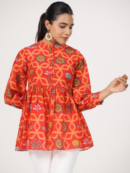 women three quarter sleeve peplum ethnic top - 21956017 - Very Small Image - 1