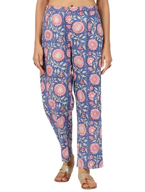 women blue floral printed mid rise tapered pant - 21956029 - Very Small Image - 1