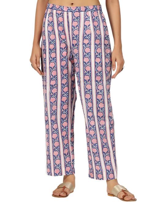 women blue floral printed mid rise tapered pant - 21956035 - Very Small Image - 1
