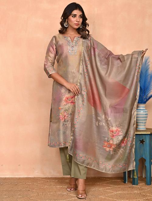 women three quarter sleeve kurta pant with dupatta set - 21956089 - Very Small Image - 1