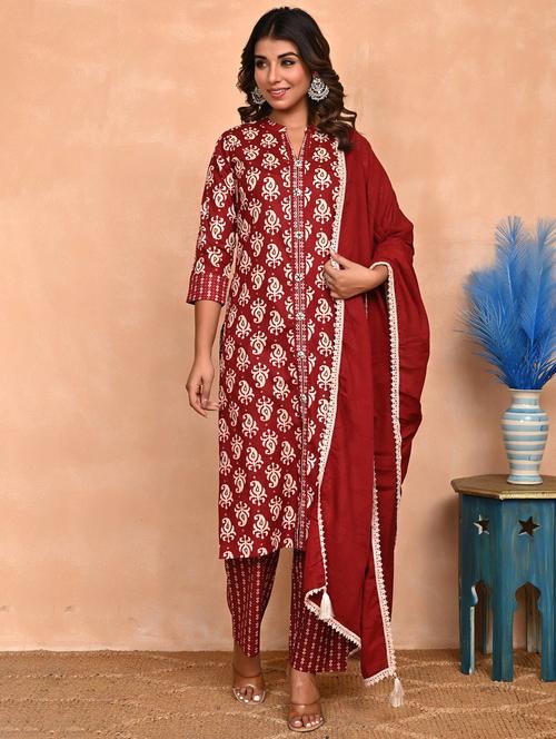 women three quarter sleeve kurta pant with dupatta set - 21956091 - Very Small Image - 1