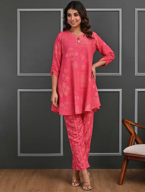 women three quarter sleeve ethnic co-ord set - 21956104 - Very Small Image - 1