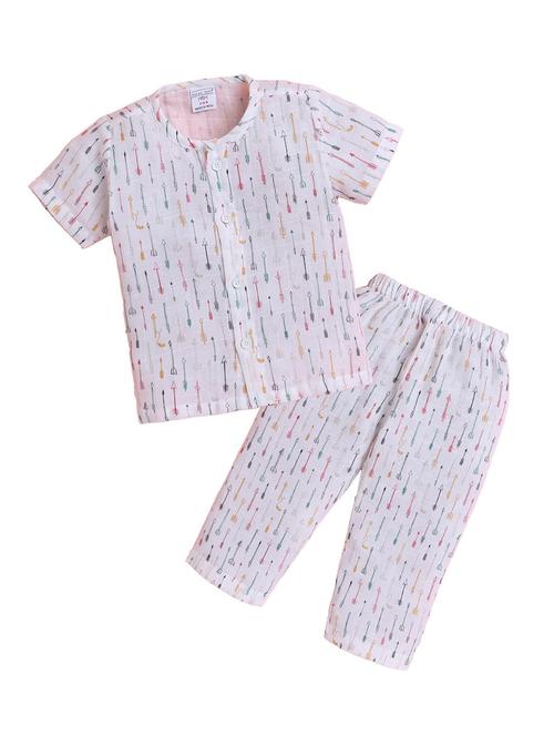kids white printed short sleeve night suit - 21956463 - Very Small Image - 1