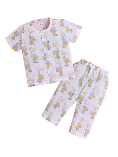kids white printed short sleeve night suit - 21956468 - Very Small Image - 1