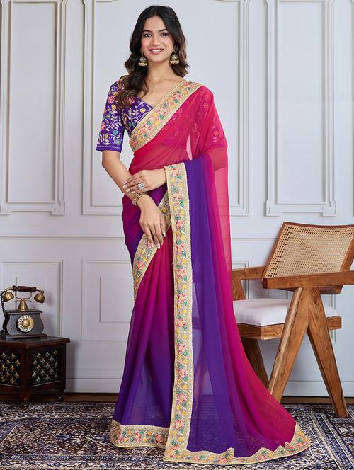 women ombre bordered saree with blouse - 21956638 - Very Small Image - 1