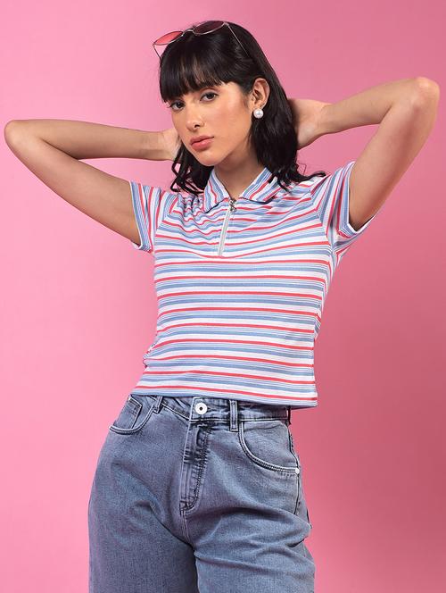 women striped sleeveless regular fit polo t-shirt - 21957071 - Very Small Image - 1
