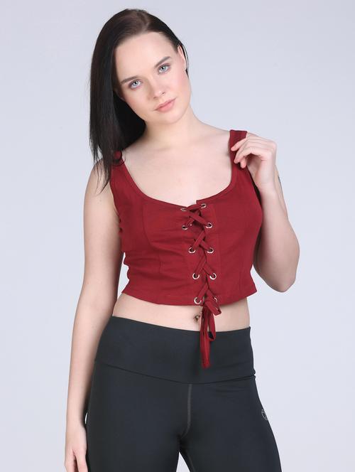 women maroon solid sleeveless crop top - 21957881 - Very Small Image - 1
