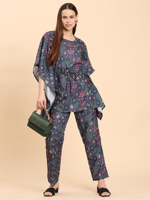 kaftan style co-ords floral printed lounge wear - 21959844 - Very Small Image - 1