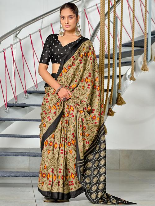 women ikat printed ready to wear saree with blouse - 21960201 - Very Small Image - 1