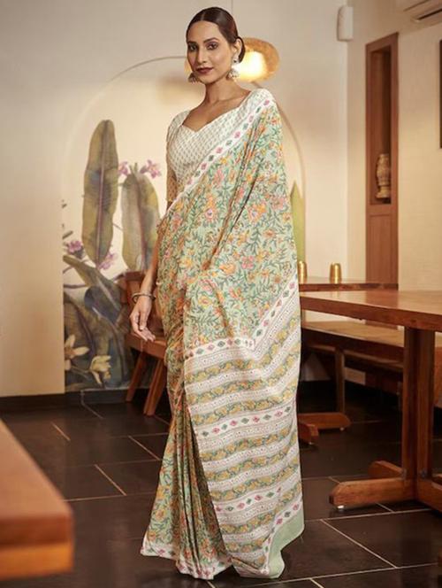 women floral printed ready to wear saree with blouse - 21960433 - Very Small Image - 1