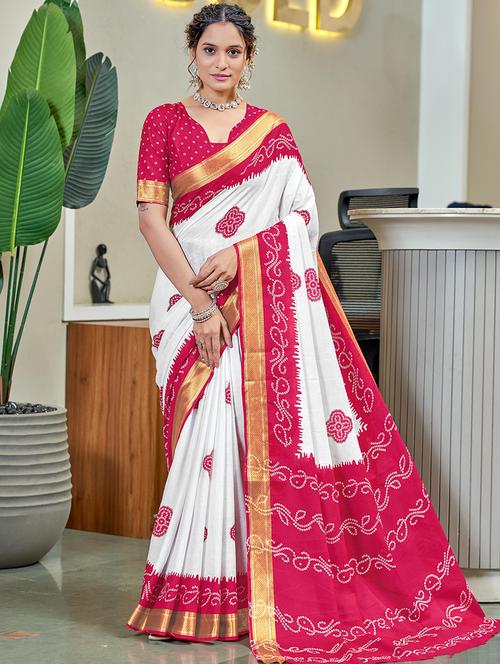 women bandhani printed saree with blouse - 21960496 - Very Small Image - 1