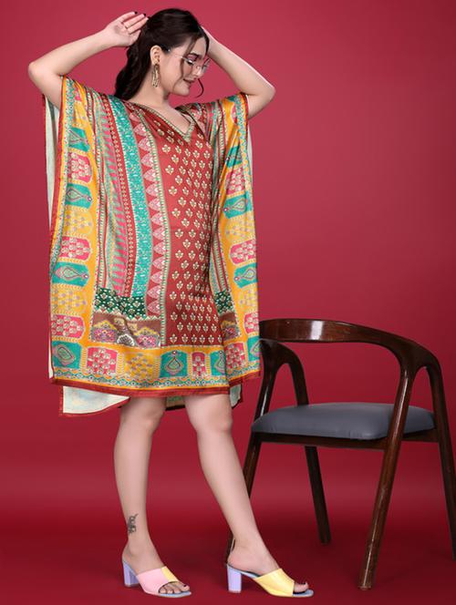 women printed kimono sleeve kaftan dress - 21960627 - Very Small Image - 1