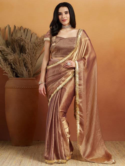 women solid with embellished bordered saree with blouse - 21961289 - Very Small Image - 1