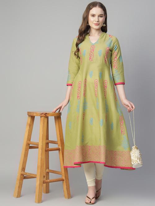 women printed three quarter sleeve anarkali kurta - 21961573 - Very Small Image - 1