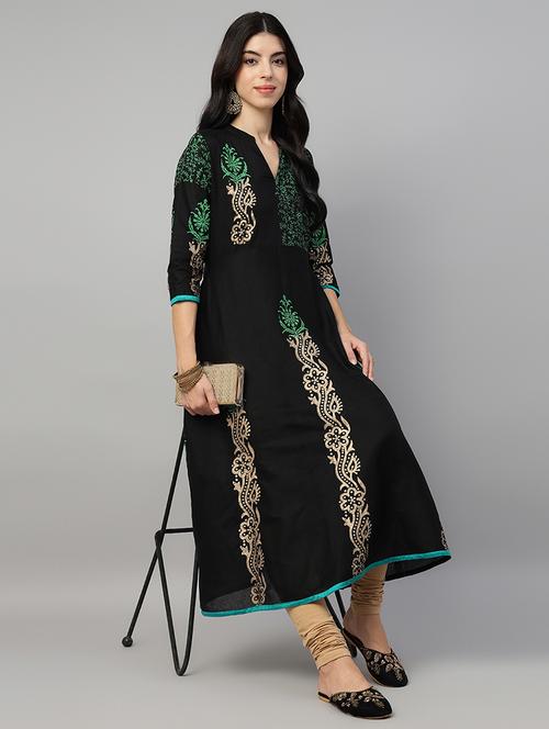 women printed three quarter sleeve anarkali kurta - 21961581 - Very Small Image - 1