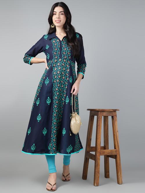 women printed three quarter sleeve anarkali kurta - 21961582 - Very Small Image - 1