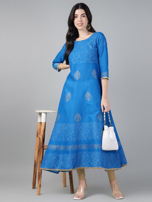 women printed three quarter sleeve anarkali kurta - 21961588 - Very Small Image - 1