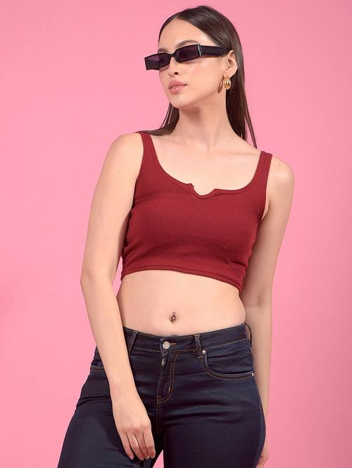 maroon cotton blend crop top - 21962133 - Very Small Image - 1