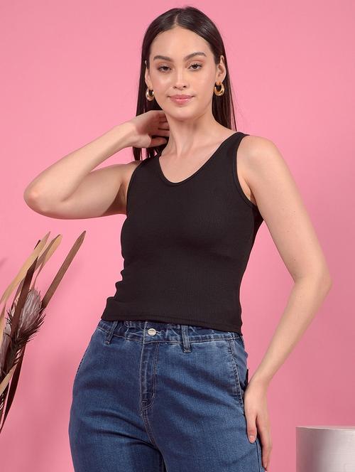 black cotton blend crop top - 21962136 - Very Small Image - 1