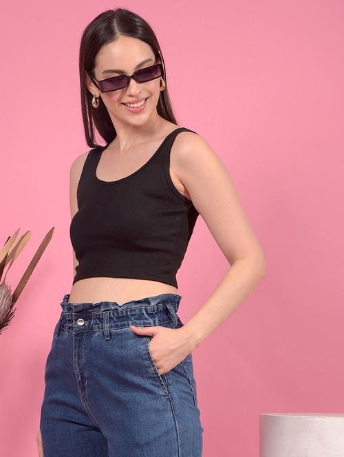 black cotton blend crop top - 21962138 - Very Small Image - 1