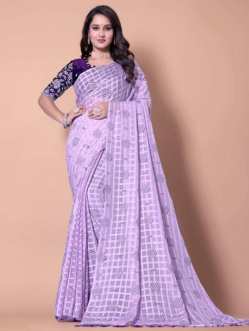 women checkered casual wear saree with blouse - 21962479 - Very Small Image - 1
