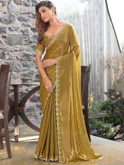 women solid with embellished bordered saree with blouse - 21962566 - Very Small Image - 1