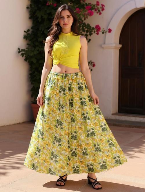 women floral print mid rise flared maxi skirt - 21962949 - Very Small Image - 1