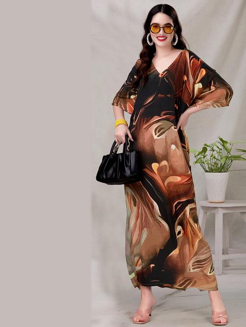 women printed kimono sleeve kaftan dress - 21963011 - Very Small Image - 1