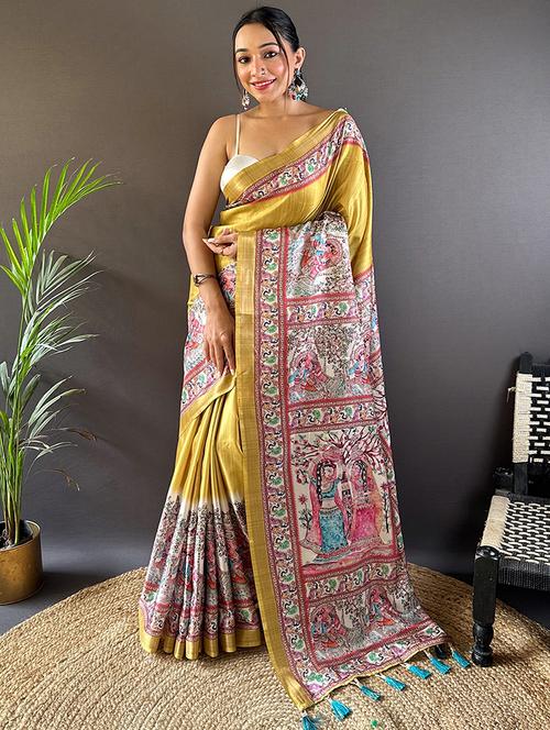 women madhubani printed saree with blouse - 21963030 - Very Small Image - 1