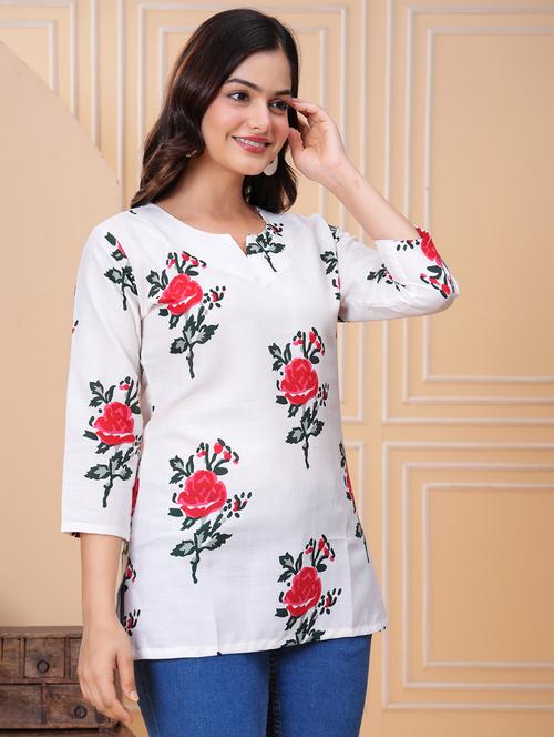 women floral print notch neck straight kurti - 21963074 - Very Small Image - 1