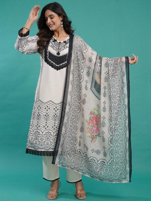 women white long sleeve kurta pant with dupatta set - 21963437 - Very Small Image - 1