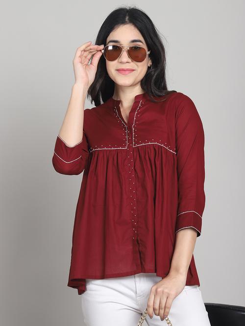 women three quarter sleeve peplum ethnic top - 21964840 - Very Small Image - 1